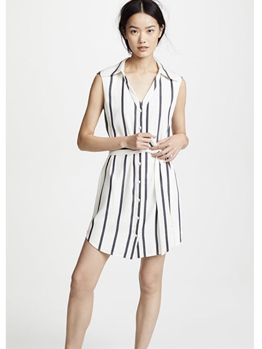 Alice + Olivia Payton Striped Sleeveless Shirt Dress Navy Ivory Size M